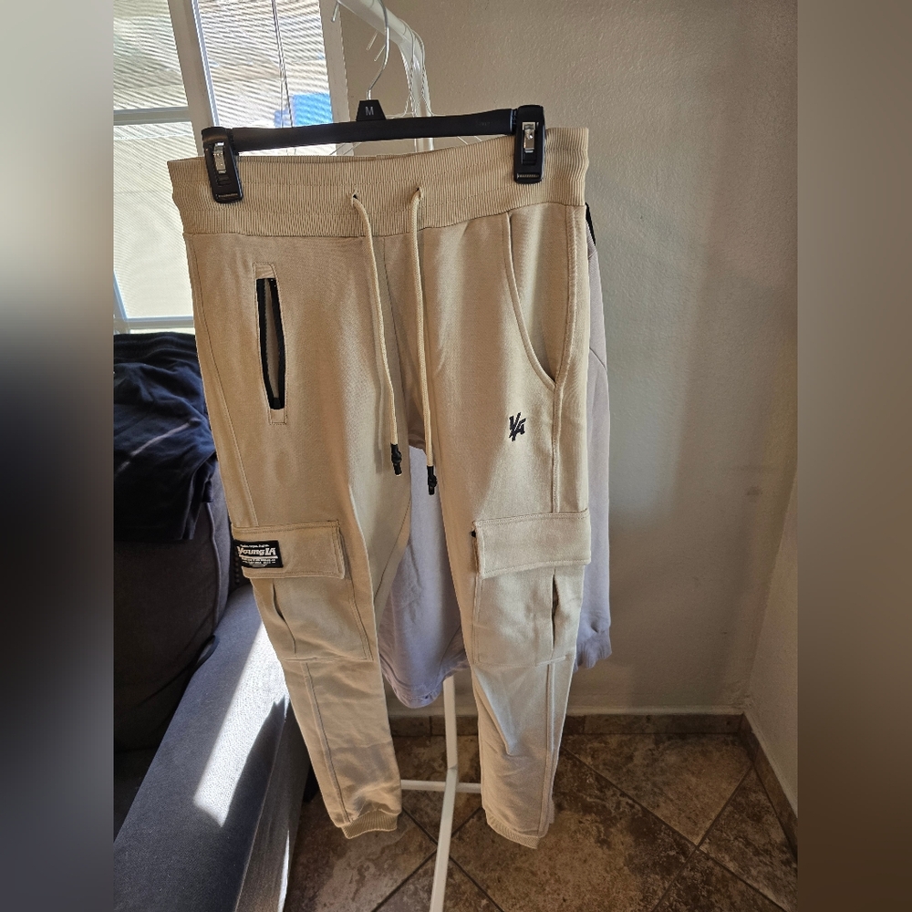 Men's Beige Cargo Pants - YoungLA